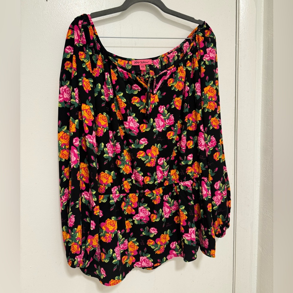 Betsey Johnson Floral Longsleeve Blouse Size Large